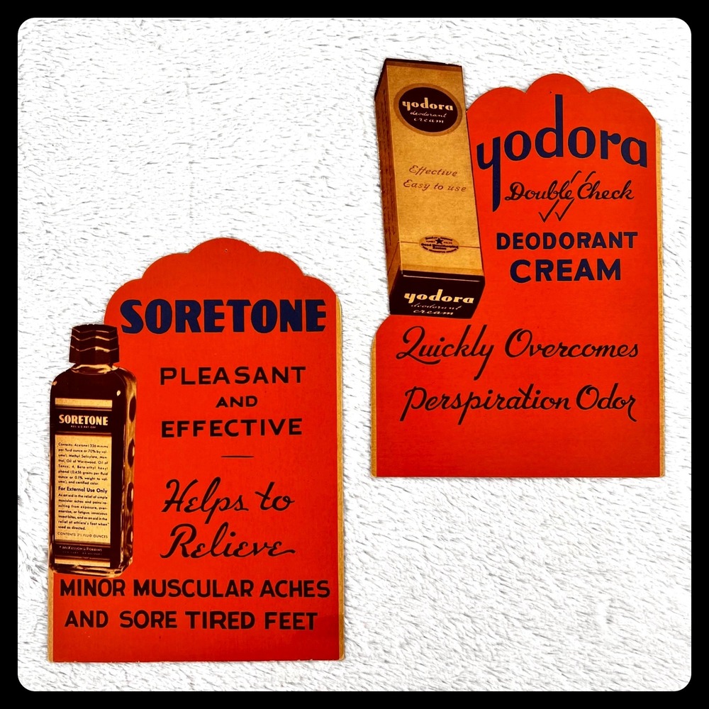 1940s Sore Tone Yodora Deodorant Vintage Advertising Sign 10" Cardboard McKesson
